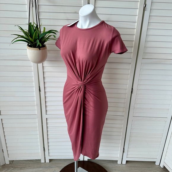 New Stevie Hender Clay Pink Twist Knot Front Bodycon Sheath Dress Size Medium - Picture 1 of 9